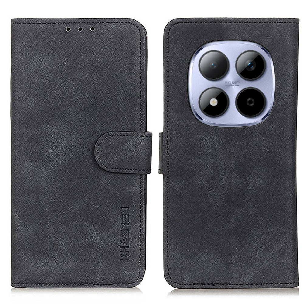 KHAZNEH For Xiaomi Poco M8 Pro 5G / Redmi Note 15 Pro+ 5G (Global) Case PU Leather Retro Texture Phone Cover - Black