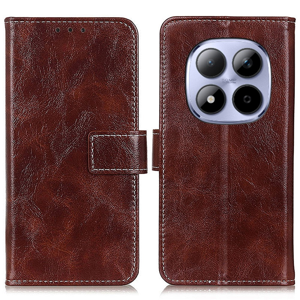 For Xiaomi Poco M8 Pro 5G / Redmi Note 15 Pro+ 5G (Global) Case Wallet Leather Phone Cover Crazy Horse Texture - Brown