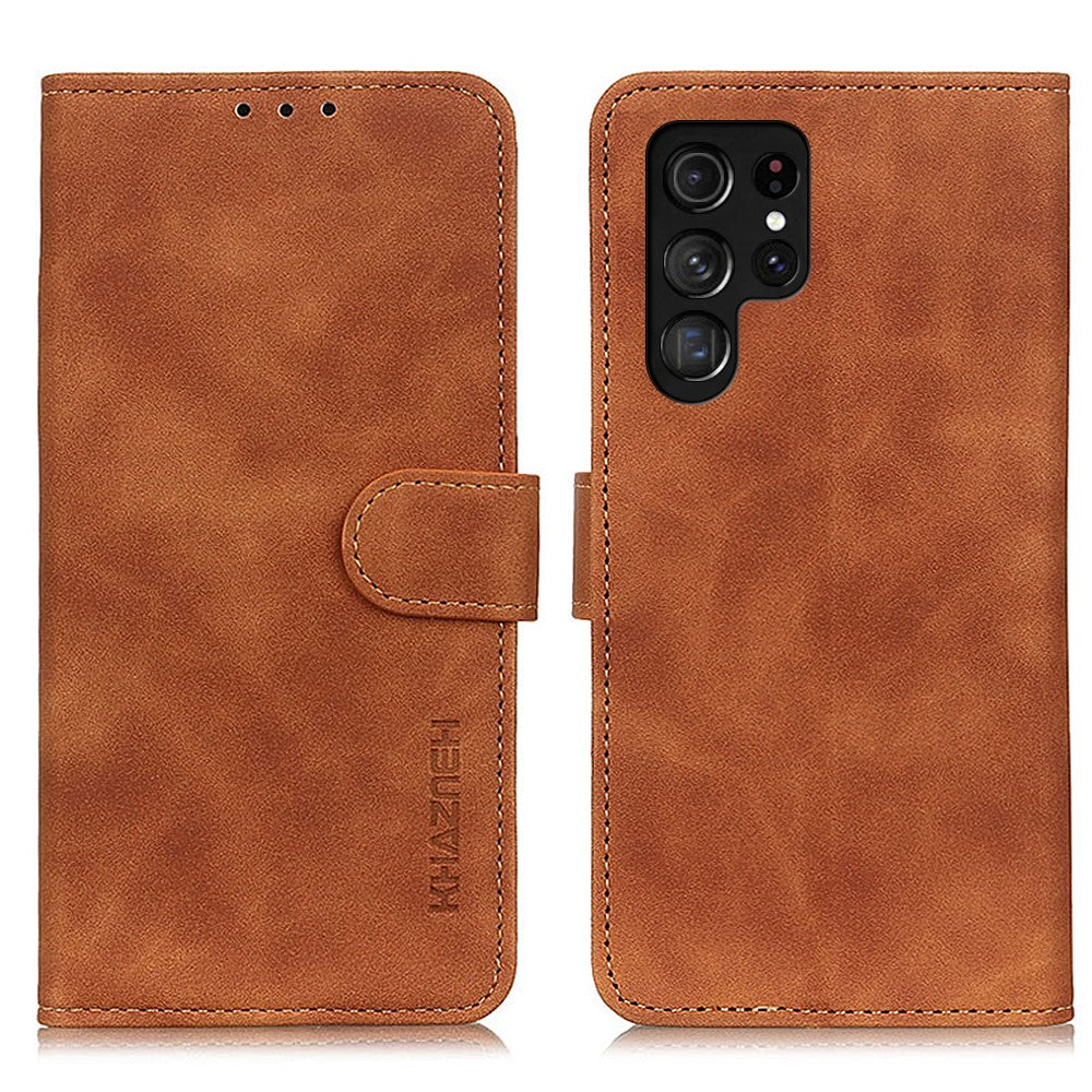 KHAZNEH-For-Samsung-Galaxy-S26-Ultra-Case-PU-Leather-Retro-Texture-Phone-Cover-Brown
