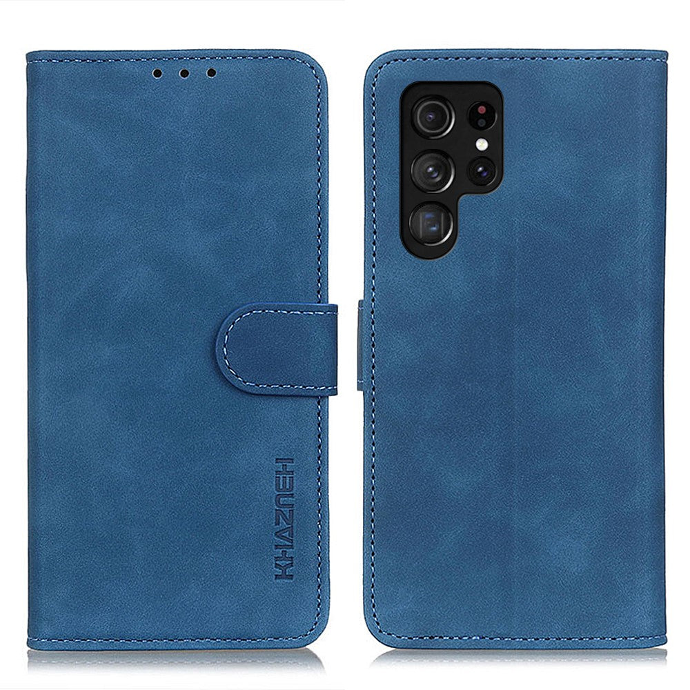 KHAZNEH-For-Samsung-Galaxy-S26-Ultra-Case-PU-Leather-Retro-Texture-Phone-Cover-Blue