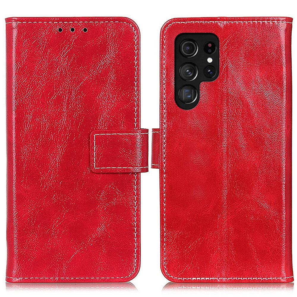 For-Samsung-Galaxy-S26-Ultra-Case-Wallet-Leather-Phone-Cover-Crazy-Horse-Texture-Red