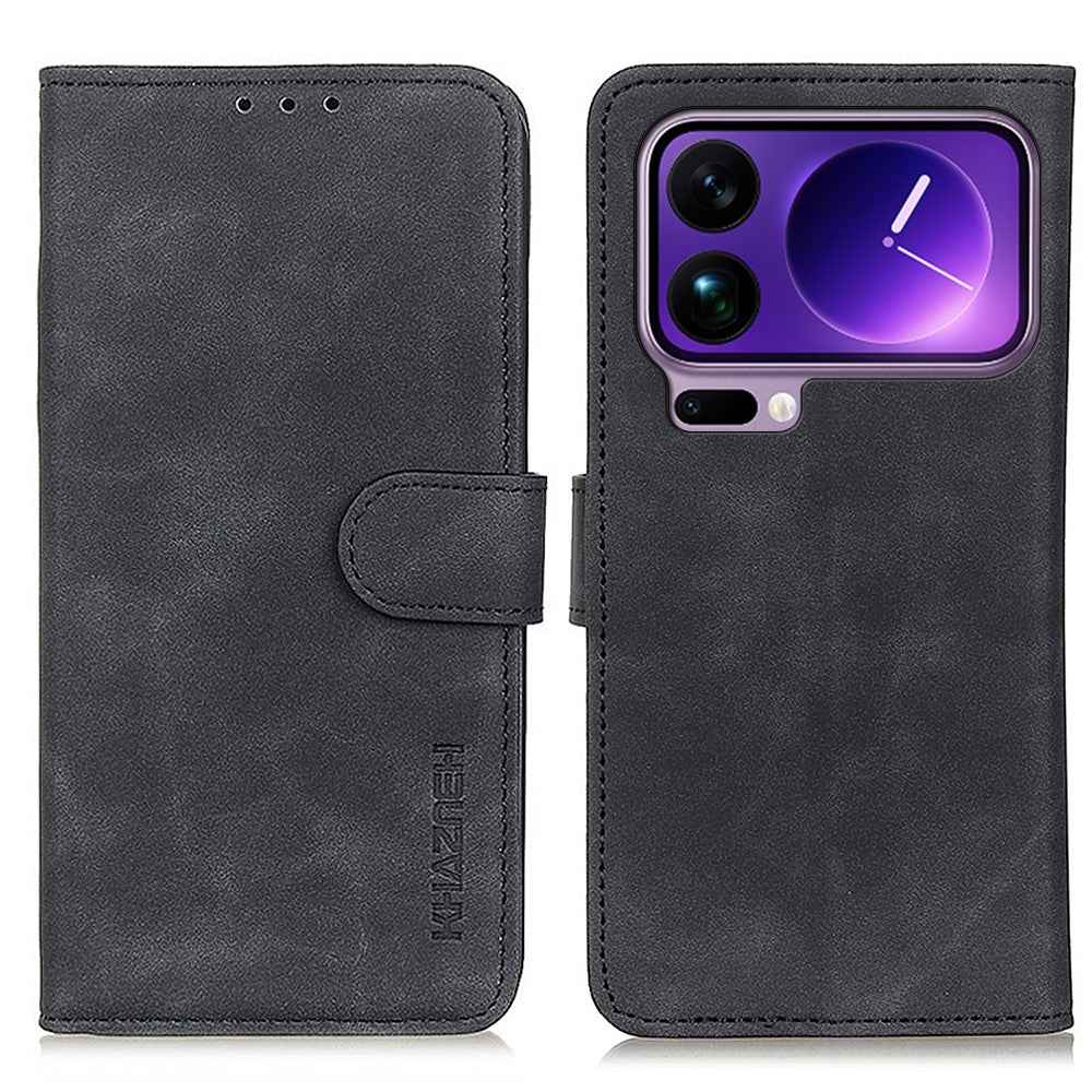 KHAZNEH For Xiaomi 17 Pro Case PU Leather Retro Texture Phone Cover - Black