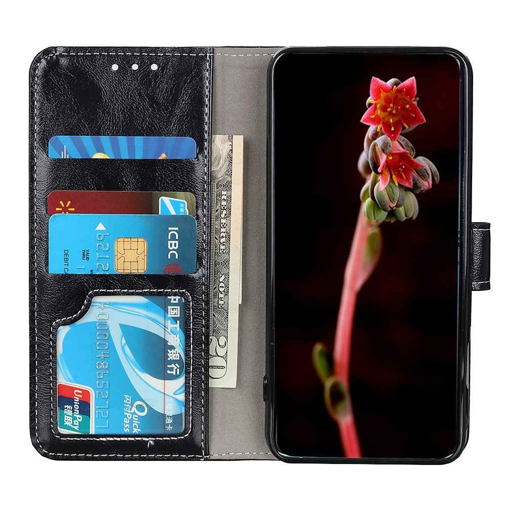 For Xiaomi 17 Pro Case Wallet Leather Phone Cover Crazy Horse Texture - Black