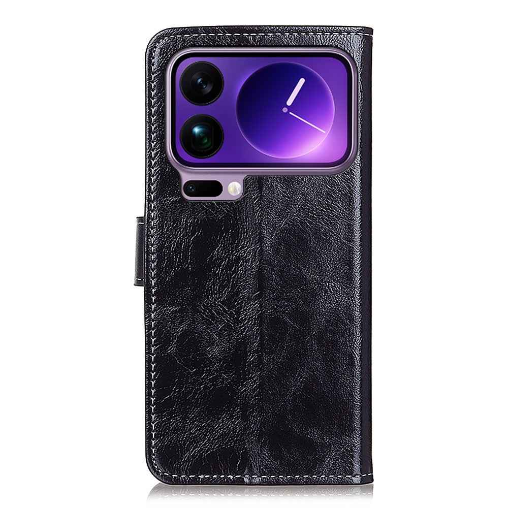 For Xiaomi 17 Pro Case Wallet Leather Phone Cover Crazy Horse Texture - Black
