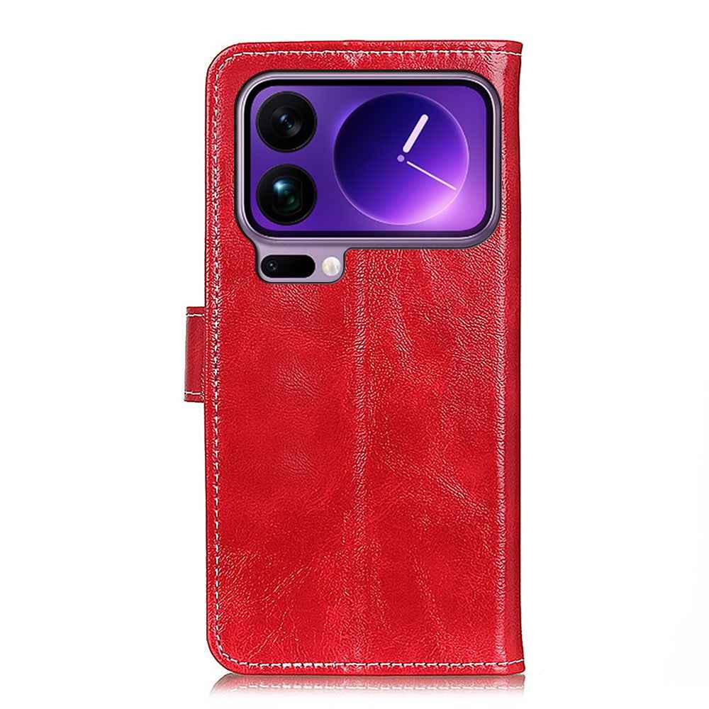 For Xiaomi 17 Pro Case Wallet Leather Phone Cover Crazy Horse Texture - Red