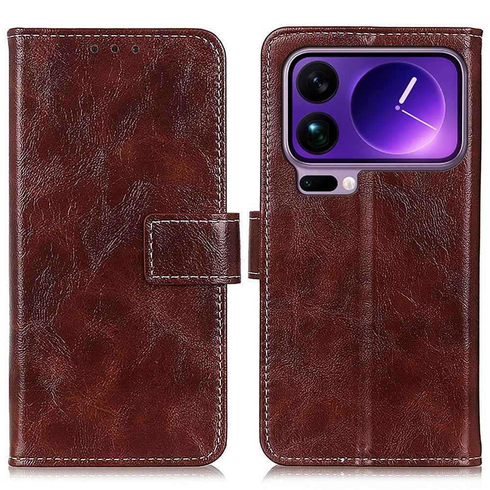 For Xiaomi 17 Pro Case Wallet Leather Phone Cover Crazy Horse Texture - Brown