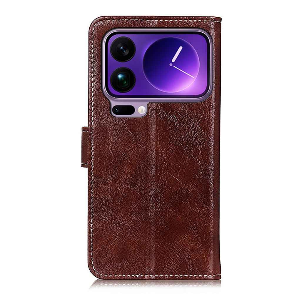 For Xiaomi 17 Pro Case Wallet Leather Phone Cover Crazy Horse Texture - Brown