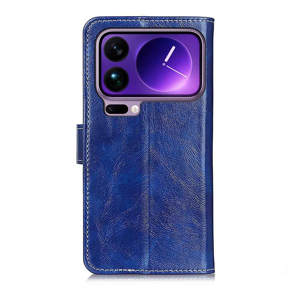 For Xiaomi 17 Pro Case Wallet Leather Phone Cover Crazy Horse Texture - Blue