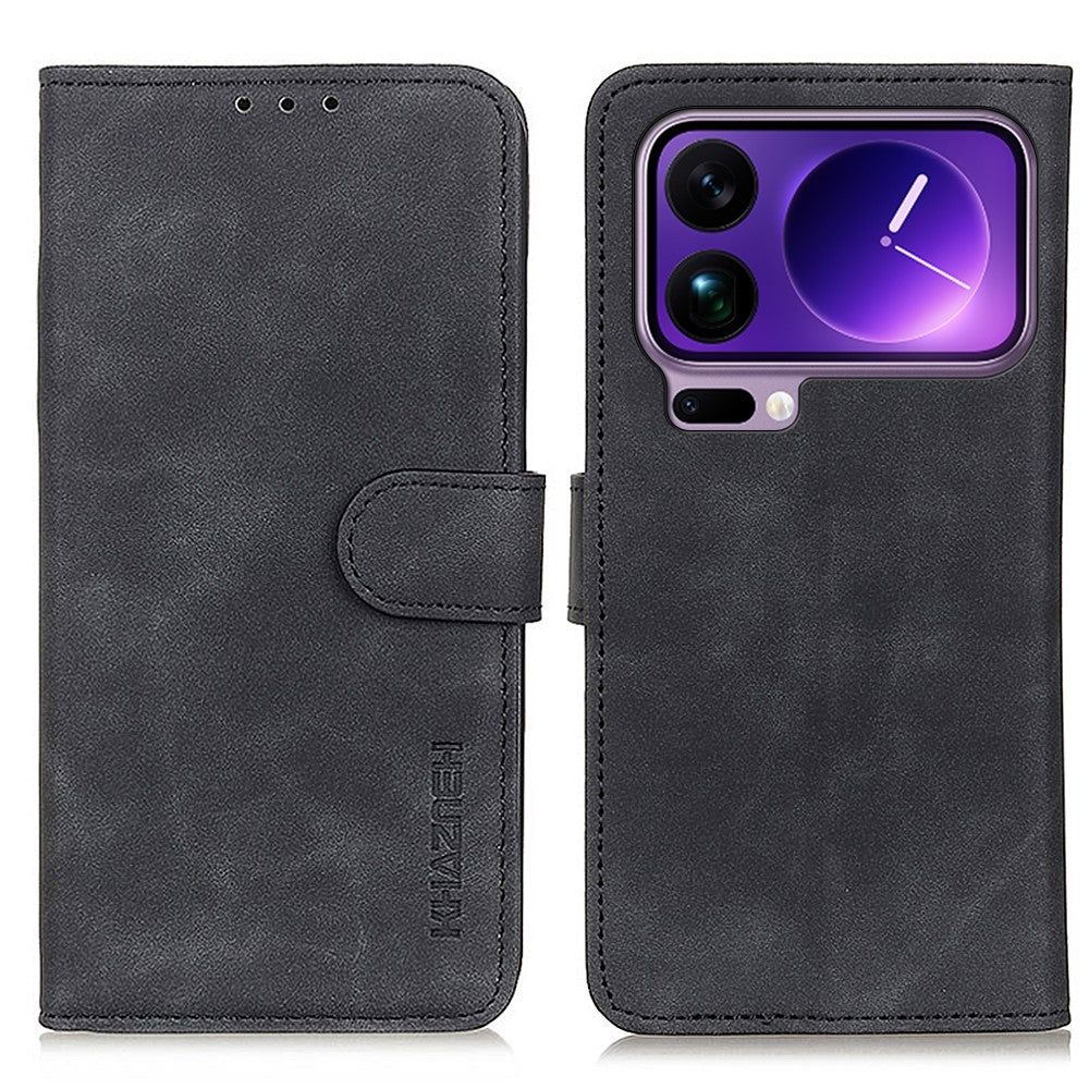 KHAZNEH For Xiaomi 17 Pro Max Case PU Leather Retro Texture Phone Cover - Black