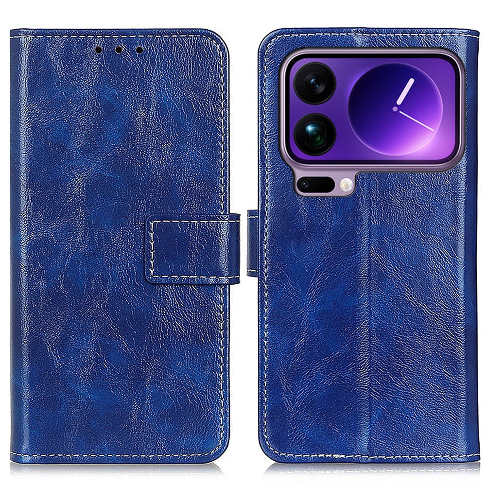 For Xiaomi 17 Pro Max Case Wallet Leather Phone Cover Crazy Horse Texture - Blue