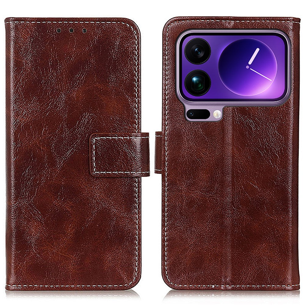 For Xiaomi 17 Pro Max Case Wallet Leather Phone Cover Crazy Horse Texture - Brown
