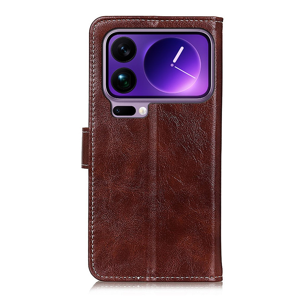 For Xiaomi 17 Pro Max Case Wallet Leather Phone Cover Crazy Horse Texture - Brown
