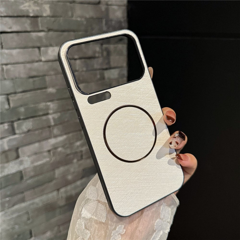 For Xiaomi 17 Pro Max Case Magnetic Case Silk Texture PC + TPU Phone Cover - White
