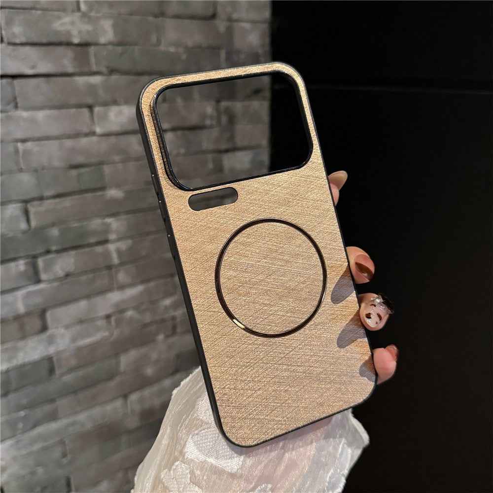 For Xiaomi 17 Pro Magnetic Case Silk Texture PC + TPU Phone Cover - Titanium Gold