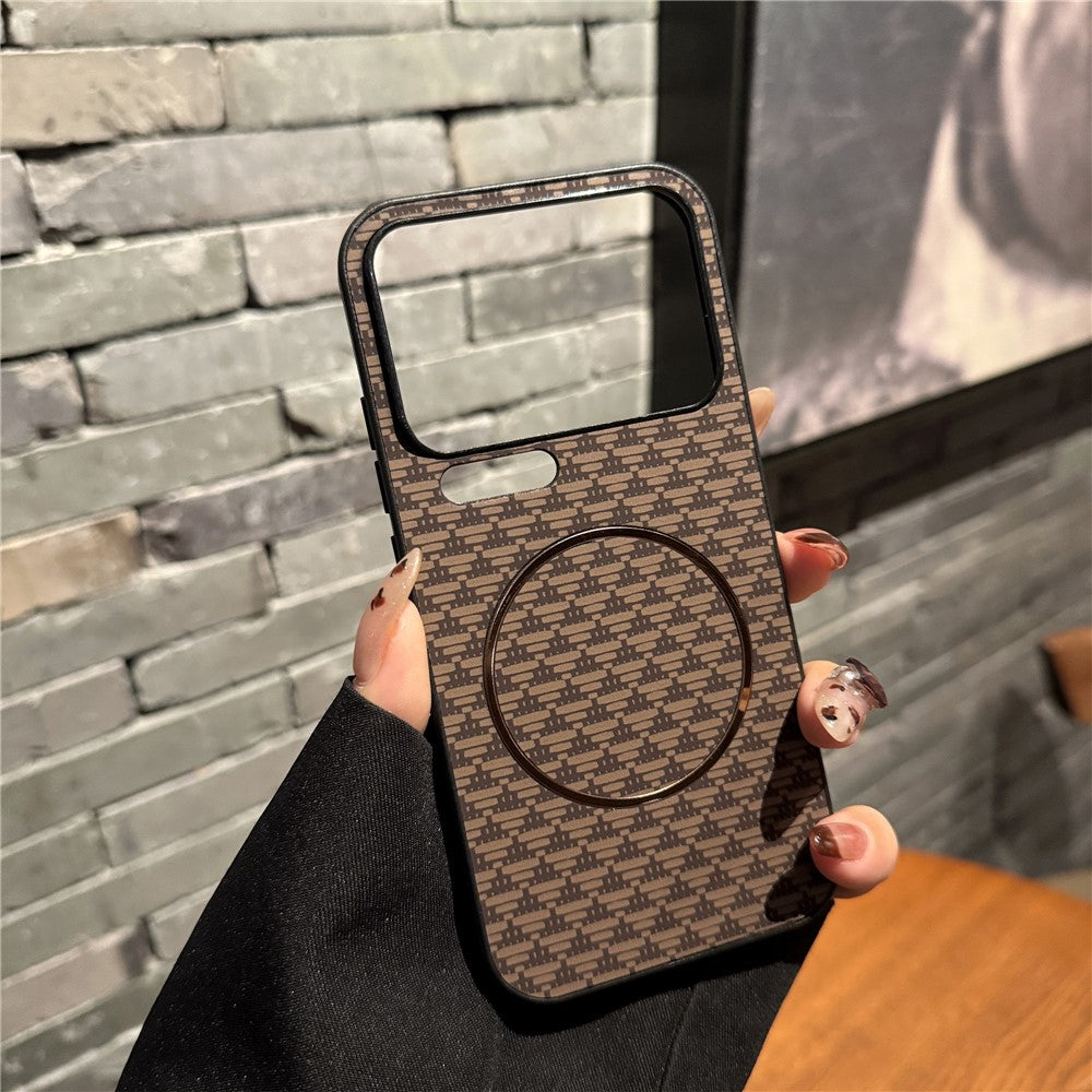 For Xiaomi 17 Pro Max Magnetic Case Triangular Mountain Texture PC + TPU Phone Cover - Brown