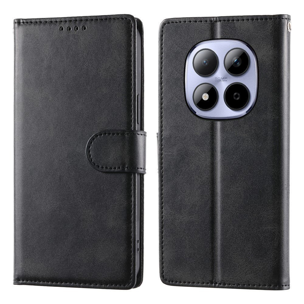 For Xiaomi Redmi Note 15 Pro 5G (Global) Case Stand Wallet Calf Texture PU Leather Flip Phone Cover with Wrist Strap - Black
