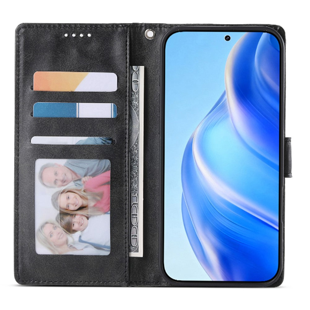 For Xiaomi Redmi Note 15 Pro 5G (Global) Case Stand Wallet Calf Texture PU Leather Flip Phone Cover with Wrist Strap - Black