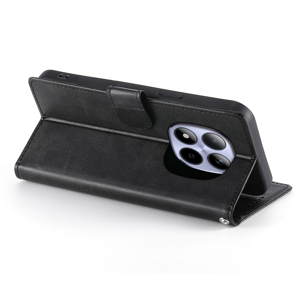 For Xiaomi Redmi Note 15 Pro 5G (Global) Case Stand Wallet Calf Texture PU Leather Flip Phone Cover with Wrist Strap - Black