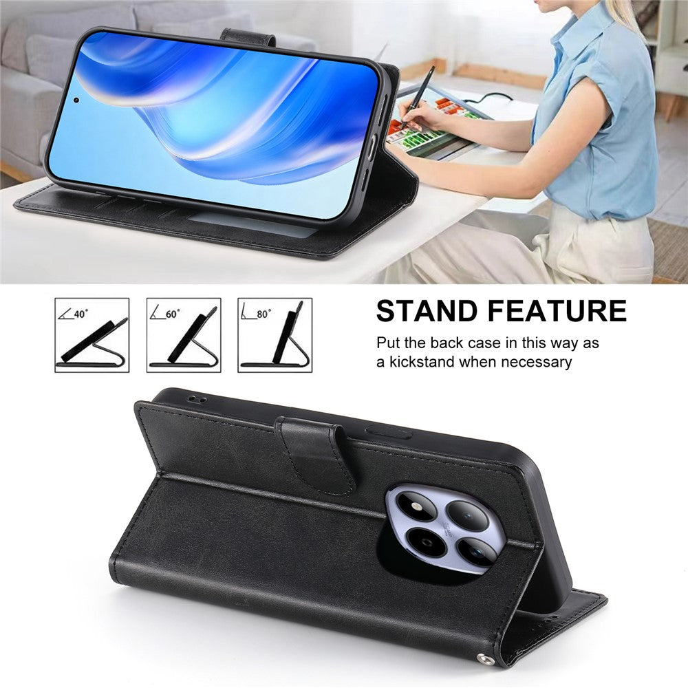 For Xiaomi Redmi Note 15 Pro 5G (Global) Case Stand Wallet Calf Texture PU Leather Flip Phone Cover with Wrist Strap - Black