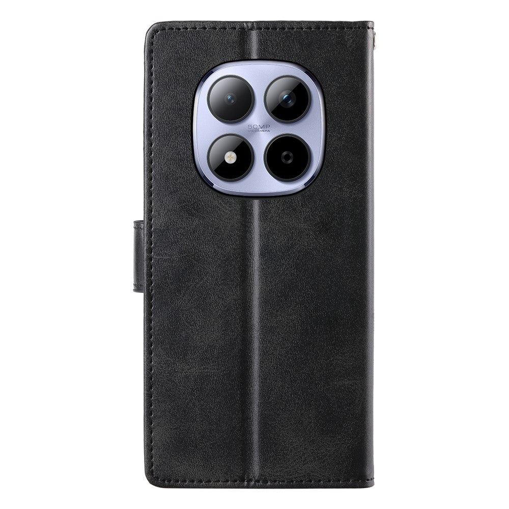 For Xiaomi Redmi Note 15 Pro 5G (Global) Case Stand Wallet Calf Texture PU Leather Flip Phone Cover with Wrist Strap - Black