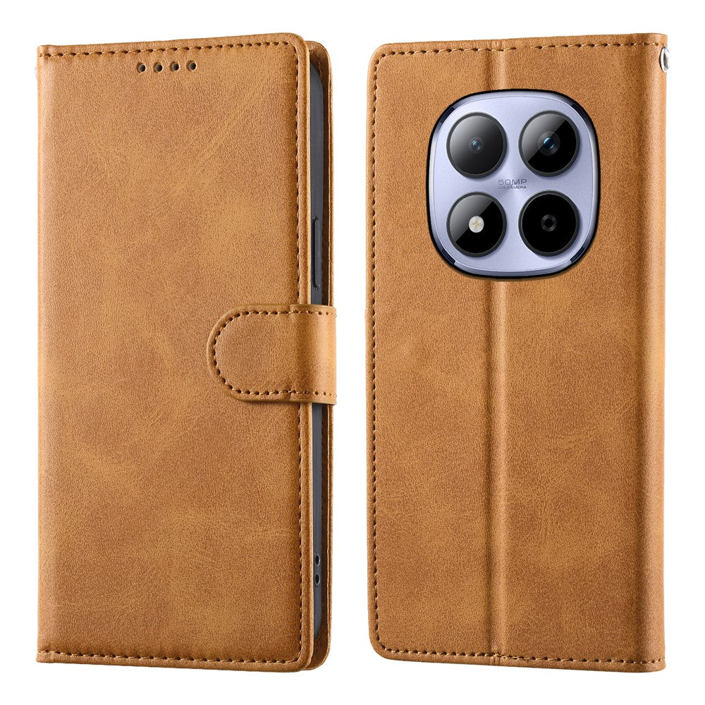 For Xiaomi Redmi Note 15 Pro 5G (Global) Case Stand Wallet Calf Texture PU Leather Flip Phone Cover with Wrist Strap - Yellow