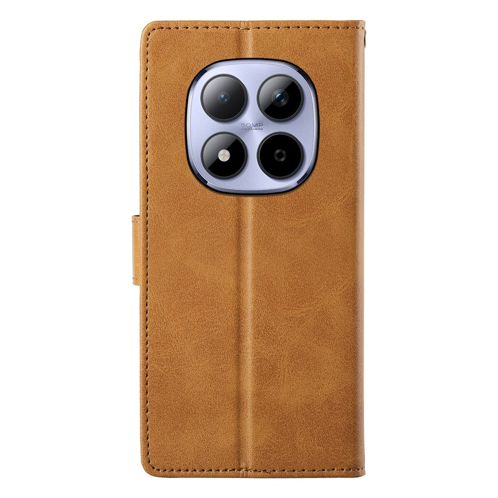 For Xiaomi Redmi Note 15 Pro 5G (Global) Case Stand Wallet Calf Texture PU Leather Flip Phone Cover with Wrist Strap - Yellow