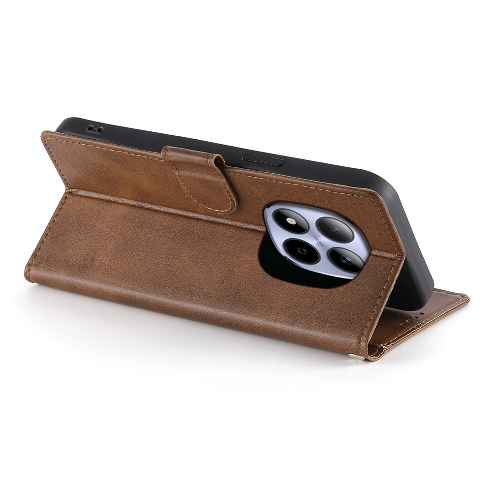For Xiaomi Redmi Note 15 Pro 5G (Global) Case Stand Wallet Calf Texture PU Leather Flip Phone Cover with Wrist Strap - Brown