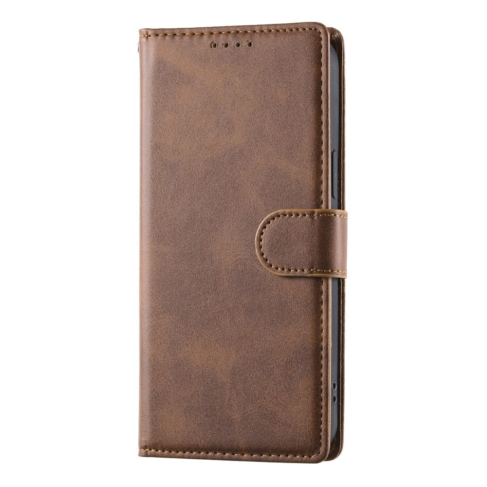 For Xiaomi Redmi Note 15 Pro 5G (Global) Case Stand Wallet Calf Texture PU Leather Flip Phone Cover with Wrist Strap - Brown