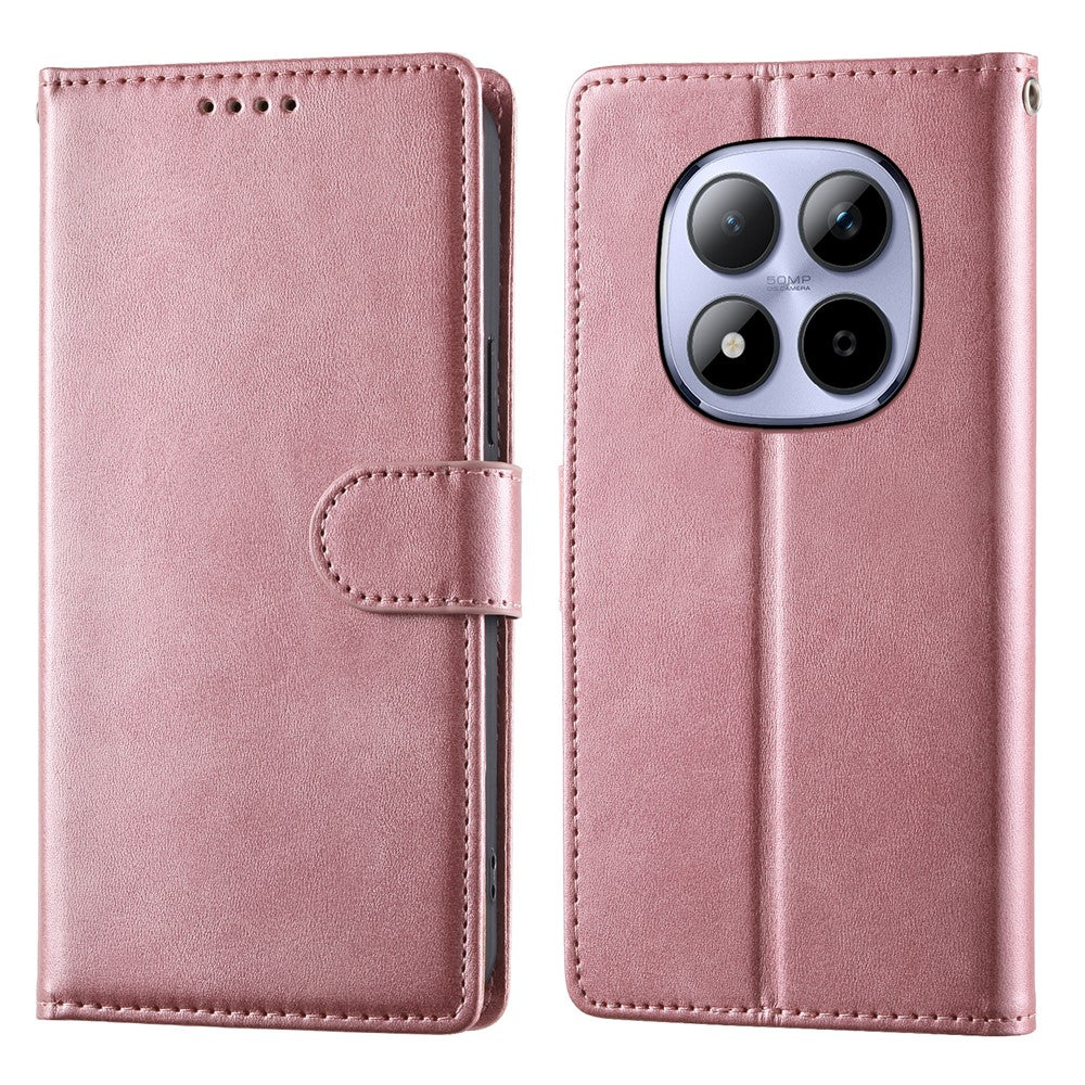For Xiaomi Redmi Note 15 Pro 5G (Global) Case Stand Wallet Calf Texture PU Leather Flip Phone Cover with Wrist Strap - Pink