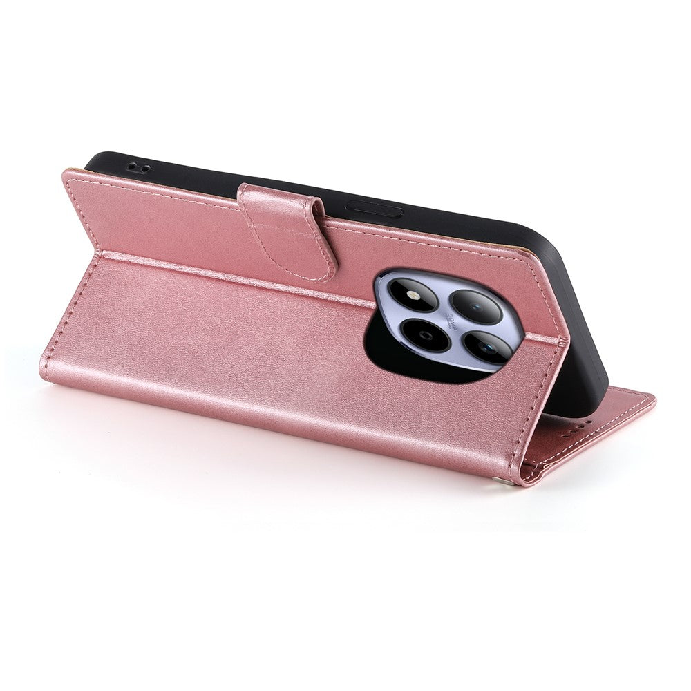 For Xiaomi Redmi Note 15 Pro 5G (Global) Case Stand Wallet Calf Texture PU Leather Flip Phone Cover with Wrist Strap - Pink