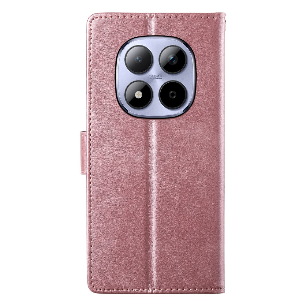 For Xiaomi Redmi Note 15 Pro 5G (Global) Case Stand Wallet Calf Texture PU Leather Flip Phone Cover with Wrist Strap - Pink