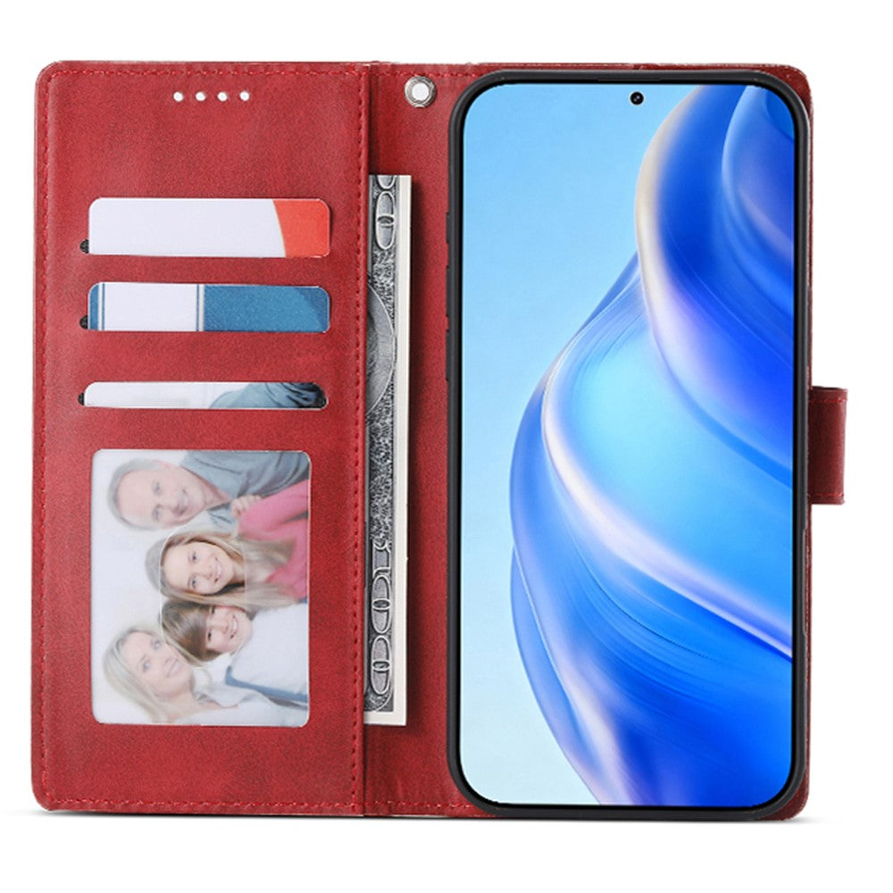 For Xiaomi Redmi Note 15 Pro 5G (Global) Case Stand Wallet Calf Texture PU Leather Flip Phone Cover with Wrist Strap - Red