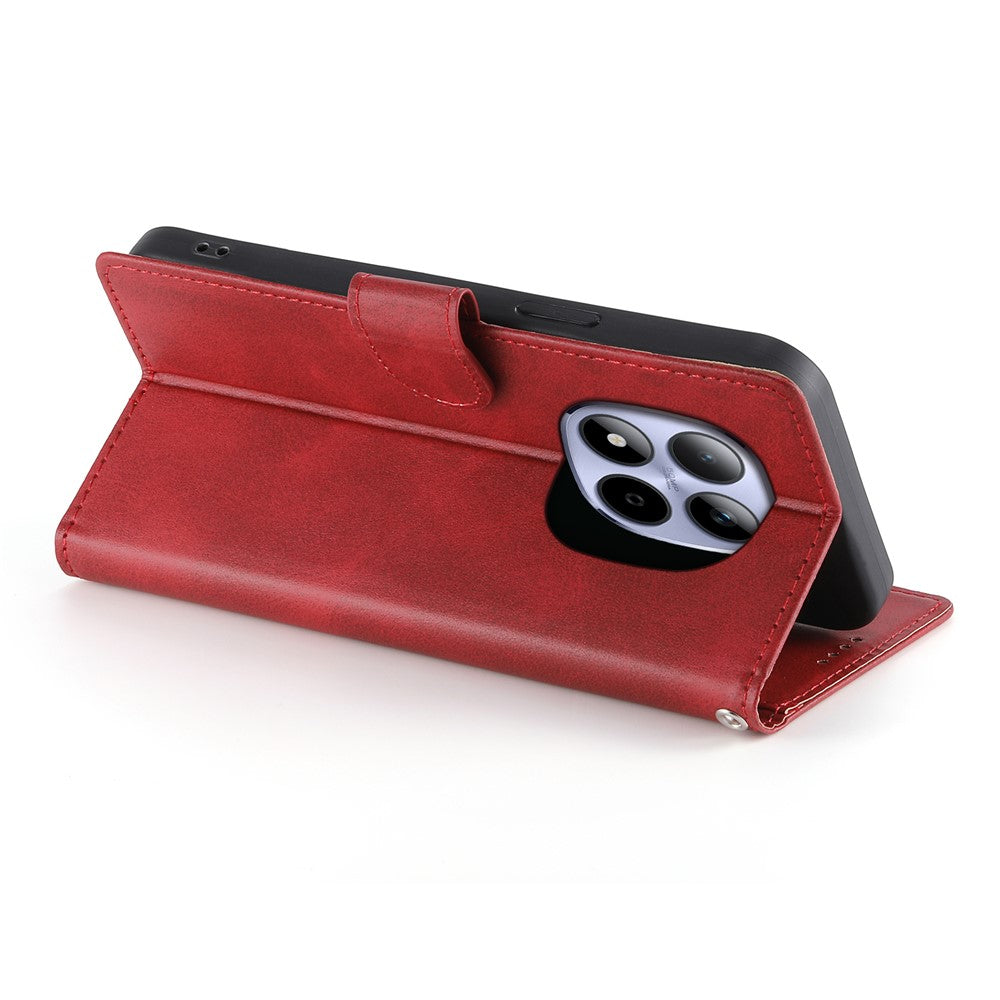 For Xiaomi Redmi Note 15 Pro 5G (Global) Case Stand Wallet Calf Texture PU Leather Flip Phone Cover with Wrist Strap - Red