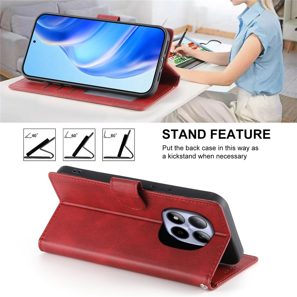 For Xiaomi Redmi Note 15 Pro 5G (Global) Case Stand Wallet Calf Texture PU Leather Flip Phone Cover with Wrist Strap - Red