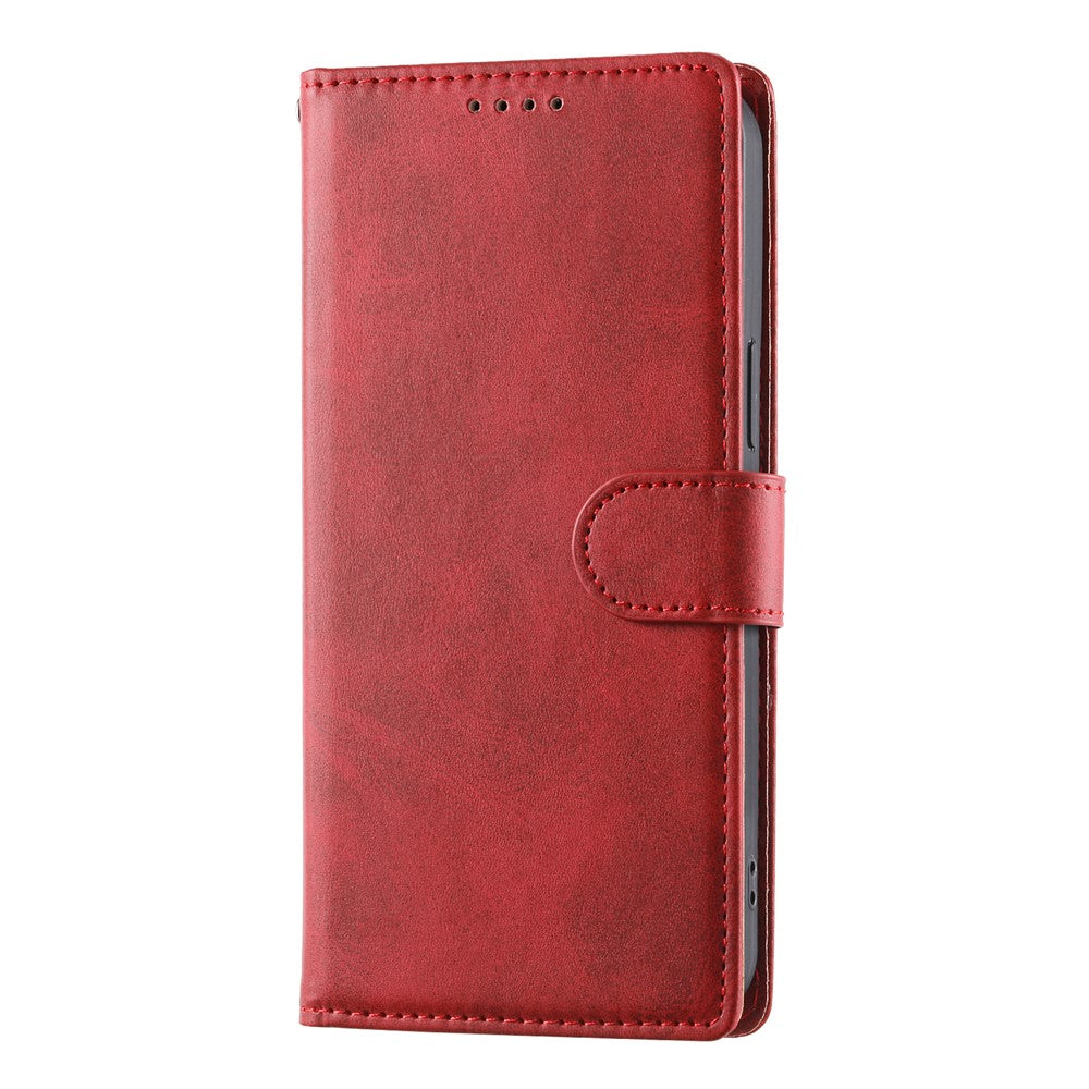 For Xiaomi Redmi Note 15 Pro 5G (Global) Case Stand Wallet Calf Texture PU Leather Flip Phone Cover with Wrist Strap - Red