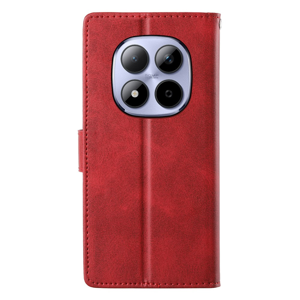For Xiaomi Redmi Note 15 Pro 5G (Global) Case Stand Wallet Calf Texture PU Leather Flip Phone Cover with Wrist Strap - Red
