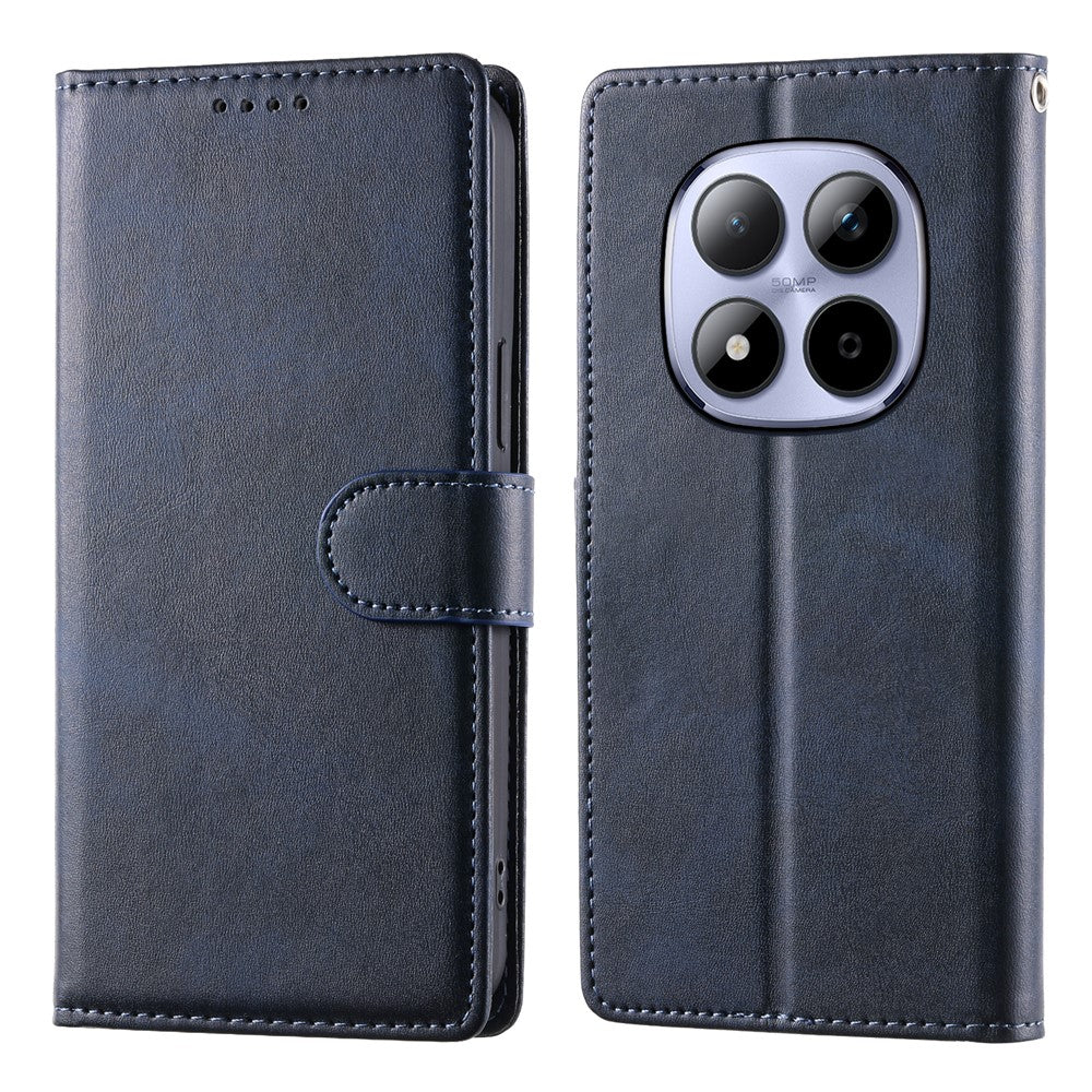 For Xiaomi Redmi Note 15 Pro 5G (Global) Case Stand Wallet Calf Texture PU Leather Flip Phone Cover with Wrist Strap - Blue