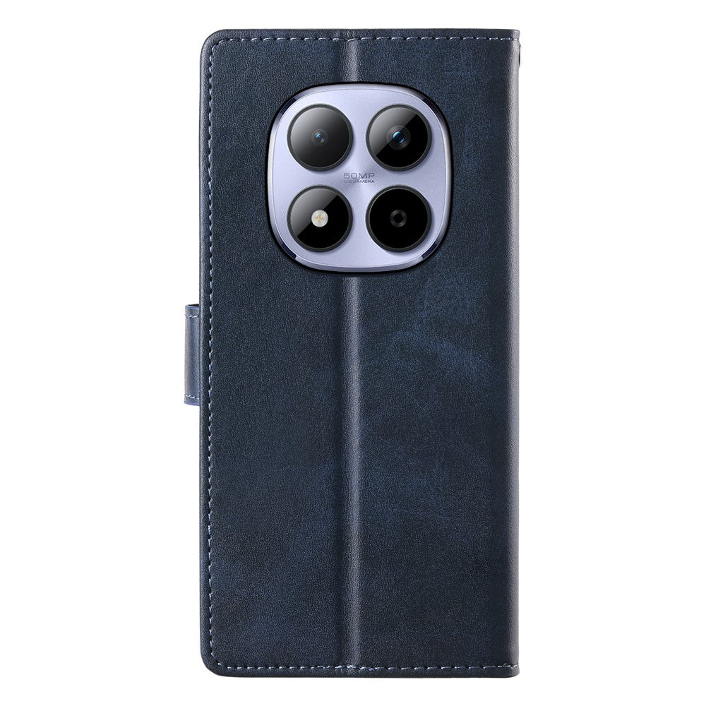 For Xiaomi Redmi Note 15 Pro 5G (Global) Case Stand Wallet Calf Texture PU Leather Flip Phone Cover with Wrist Strap - Blue