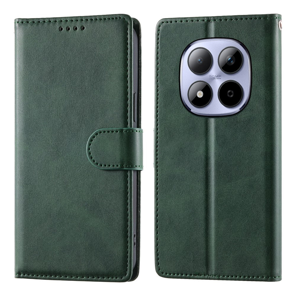 For Xiaomi Redmi Note 15 Pro 5G (Global) Case Stand Wallet Calf Texture PU Leather Flip Phone Cover with Wrist Strap - Green