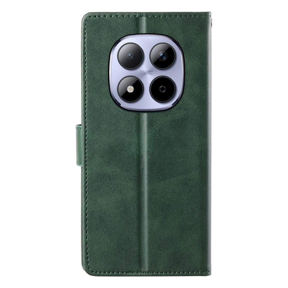 For Xiaomi Redmi Note 15 Pro 5G (Global) Case Stand Wallet Calf Texture PU Leather Flip Phone Cover with Wrist Strap - Green