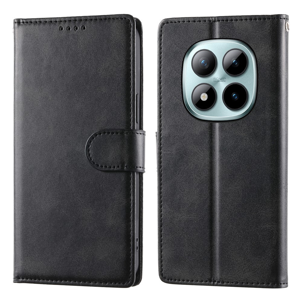 For Xiaomi Poco M8 Pro 5G / Redmi Note 15 Pro+ 5G (Global) Case Stand Wallet Calf Texture PU Leather Flip Phone Cover with Wrist Strap - Black