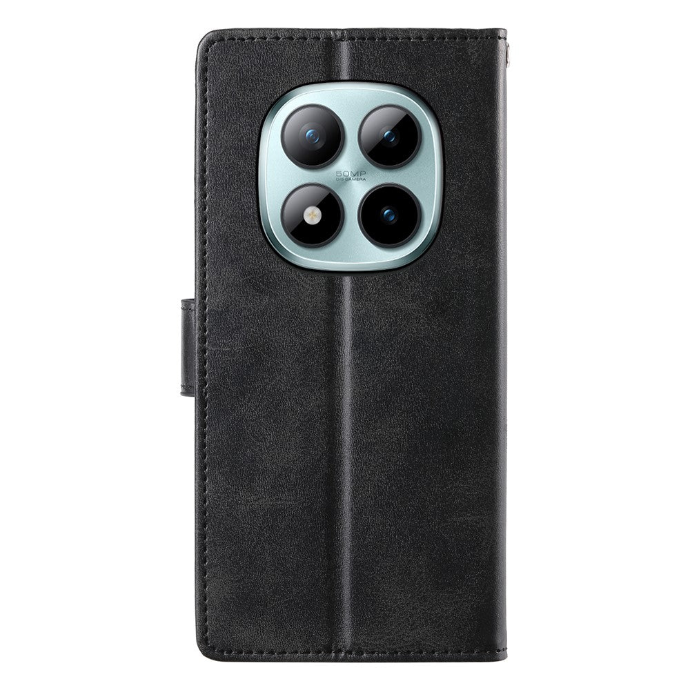 For Xiaomi Poco M8 Pro 5G / Redmi Note 15 Pro+ 5G (Global) Case Stand Wallet Calf Texture PU Leather Flip Phone Cover with Wrist Strap - Black