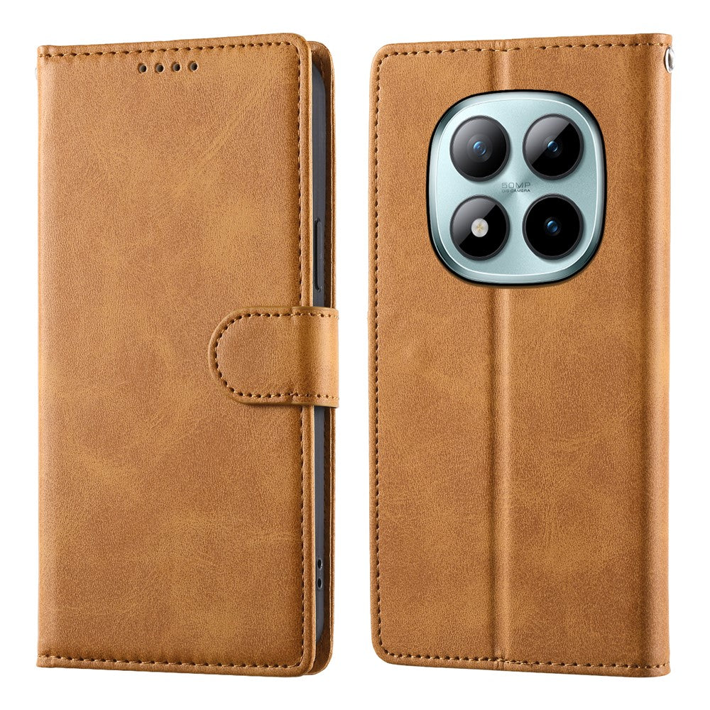 For Xiaomi Poco M8 Pro 5G / Redmi Note 15 Pro+ 5G (Global) Case Stand Wallet Calf Texture PU Leather Flip Phone Cover with Wrist Strap - Yellow