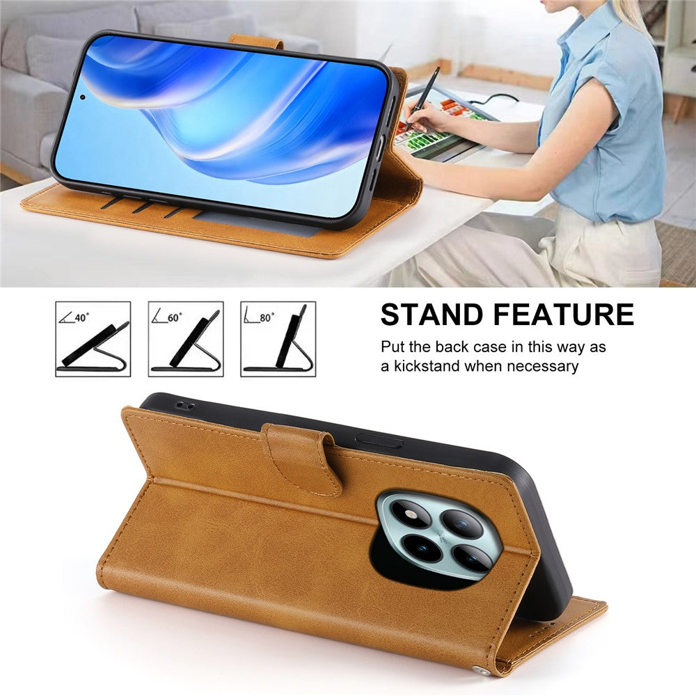 For Xiaomi Poco M8 Pro 5G / Redmi Note 15 Pro+ 5G (Global) Case Stand Wallet Calf Texture PU Leather Flip Phone Cover with Wrist Strap - Yellow