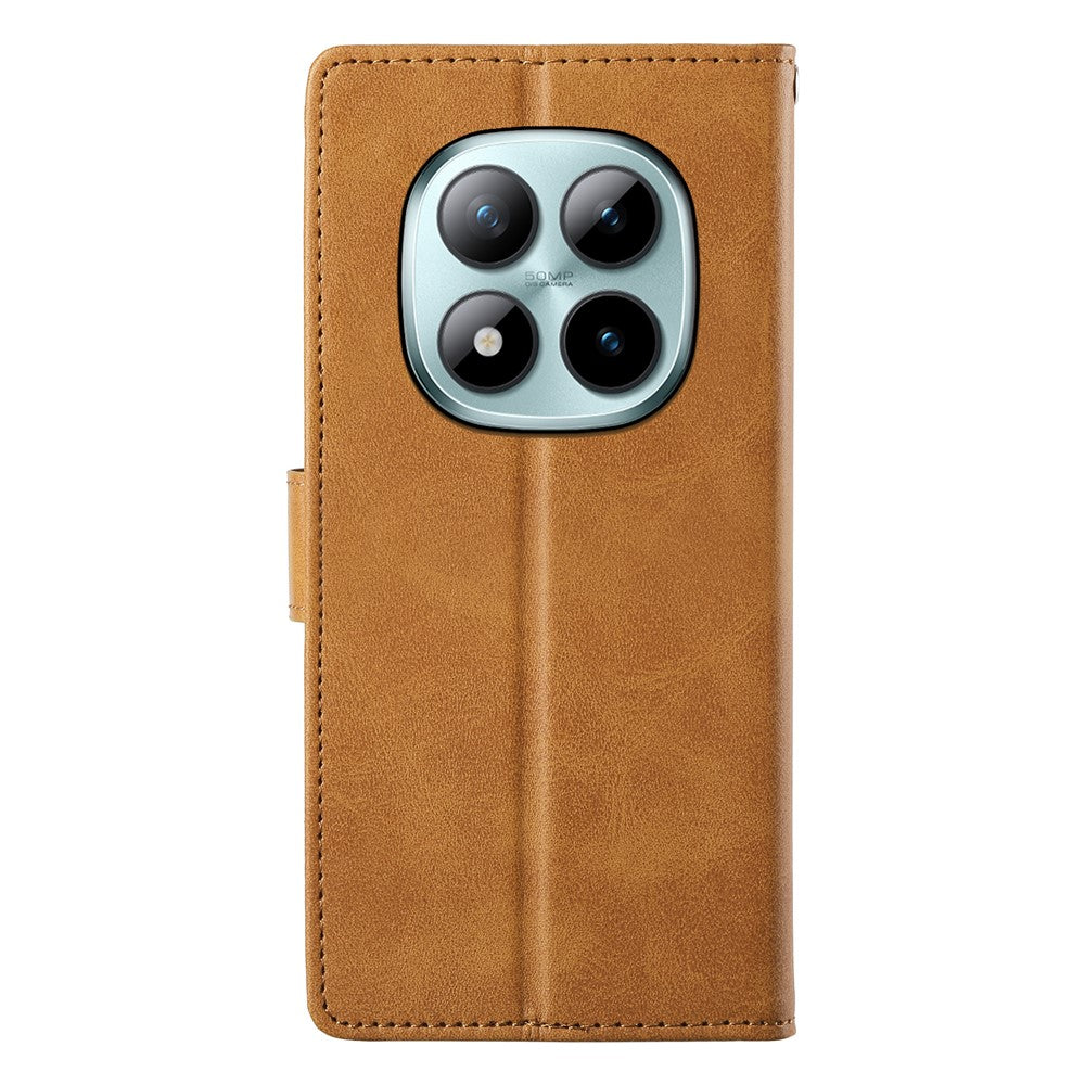 For Xiaomi Poco M8 Pro 5G / Redmi Note 15 Pro+ 5G (Global) Case Stand Wallet Calf Texture PU Leather Flip Phone Cover with Wrist Strap - Yellow