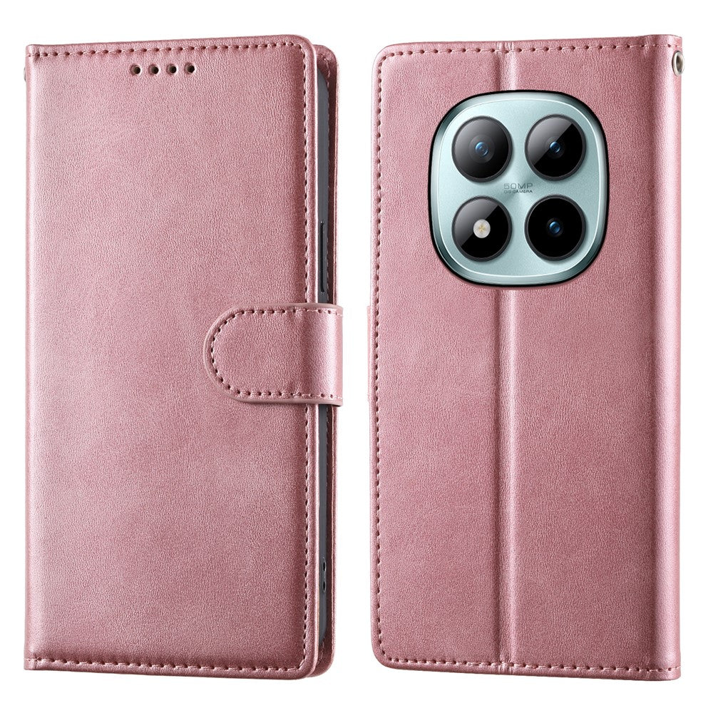For Xiaomi Poco M8 Pro 5G / Redmi Note 15 Pro+ 5G (Global) Case Stand Wallet Calf Texture PU Leather Flip Phone Cover with Wrist Strap - Pink