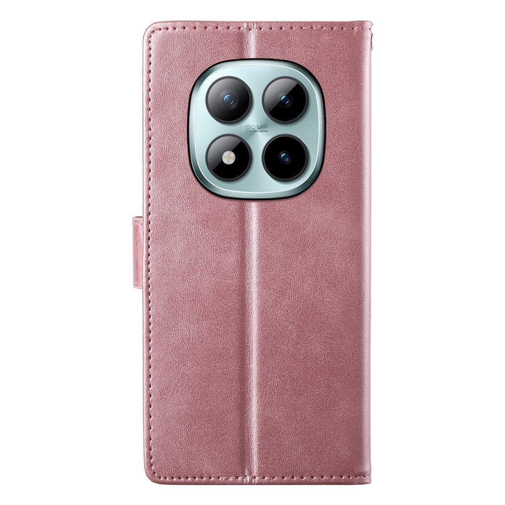 For Xiaomi Poco M8 Pro 5G / Redmi Note 15 Pro+ 5G (Global) Case Stand Wallet Calf Texture PU Leather Flip Phone Cover with Wrist Strap - Pink