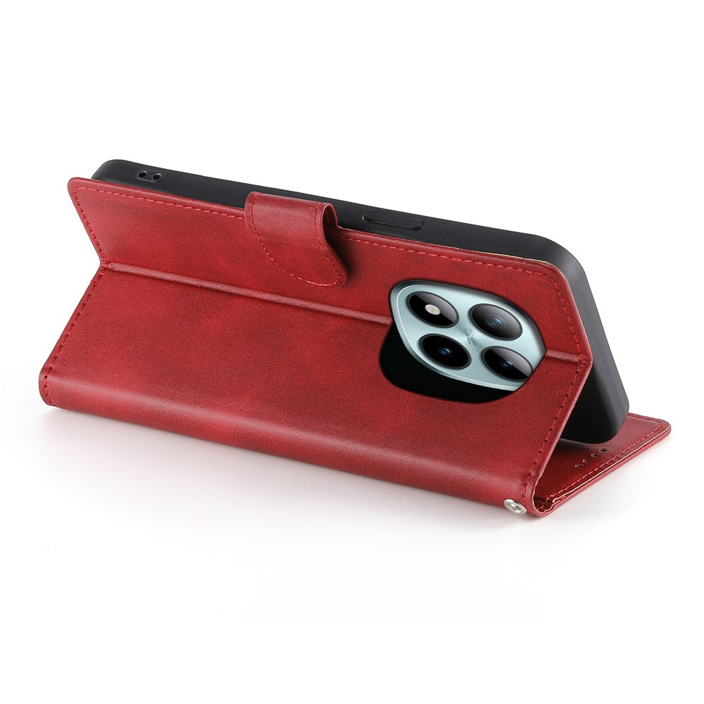 For Xiaomi Poco M8 Pro 5G / Redmi Note 15 Pro+ 5G (Global) Case Stand Wallet Calf Texture PU Leather Flip Phone Cover with Wrist Strap - Red