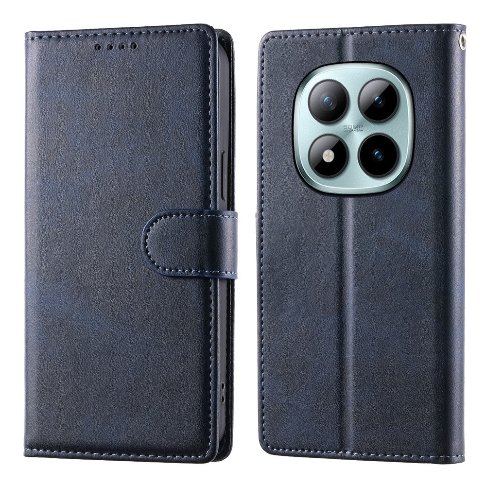 For Xiaomi Poco M8 Pro 5G / Redmi Note 15 Pro+ 5G (Global) Case Stand Wallet Calf Texture PU Leather Flip Phone Cover with Wrist Strap - Blue