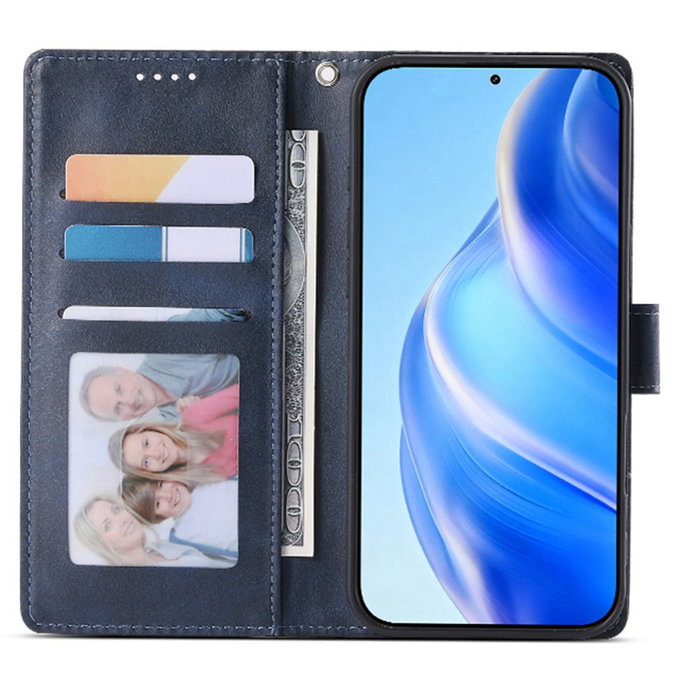 For Xiaomi Poco M8 Pro 5G / Redmi Note 15 Pro+ 5G (Global) Case Stand Wallet Calf Texture PU Leather Flip Phone Cover with Wrist Strap - Blue